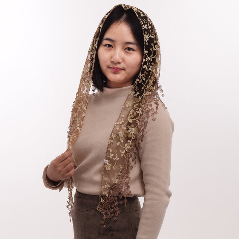 BLESSUME Medieval Headscarf Wimples Women Triangle Veil Classic Mantilla Soft Lace Chapel Veil - Image 3